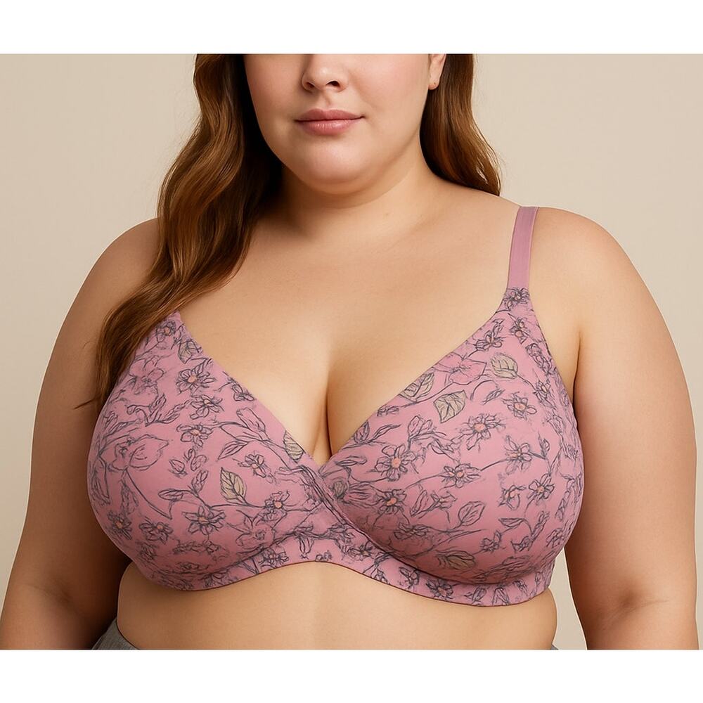 YMI Intimates 44D Pink Floral Wireless Lounge Bra Plus Size NWT